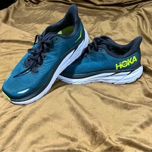 Hoka Clifton 8 Wide Blue Coral Butterfly Mens Running Shoe Sneaker Size 7.5 2E